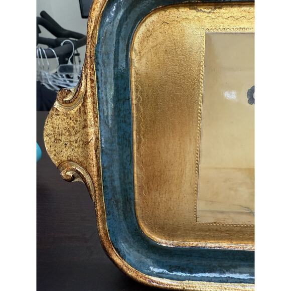 Vietri Made‎ In Italy Wood Lacquer Gold Botanical Florentine Tray - Picture 4 of 10